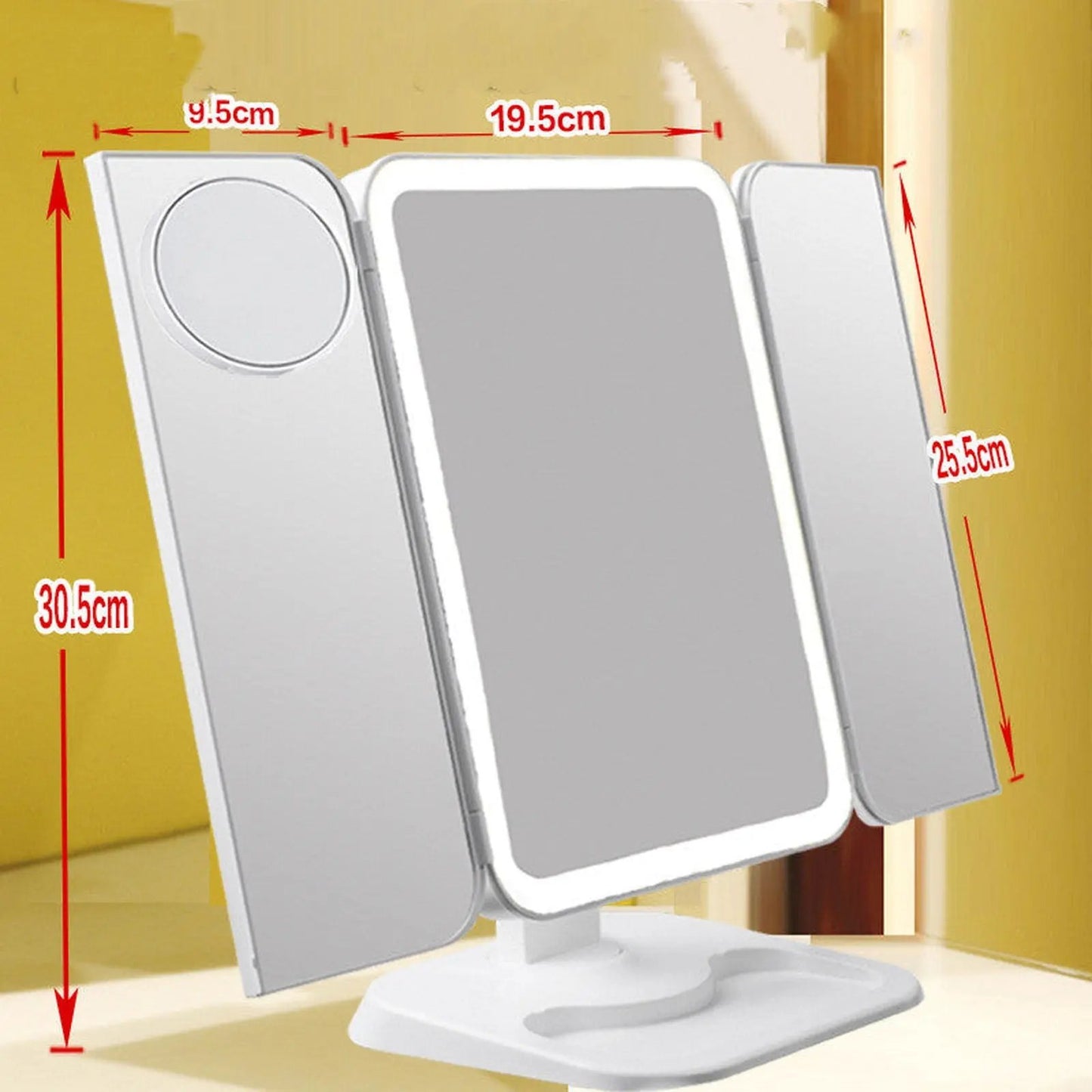 Trifold Makeup Mirror With Light 68 LED Vanity Mirrors 10X Magnifying 180Rotation - The Luxe Glow