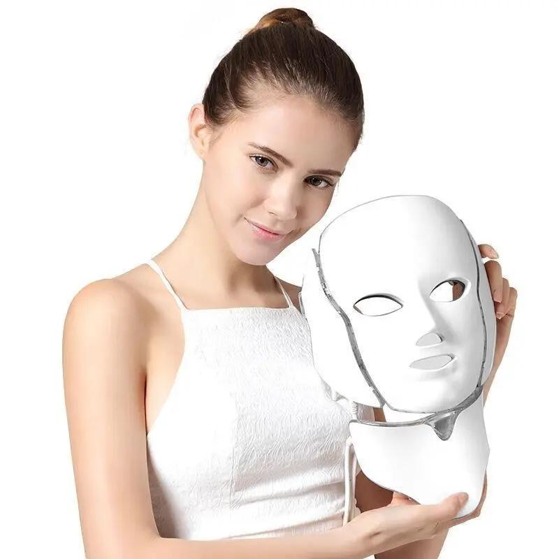 7 Color Photon LED Facial Neck Mask For Skin Rejuvenation, Acne, Pore, Anti-Aging Beauty Light Therapy Light For Home Use - The Luxe Glow 