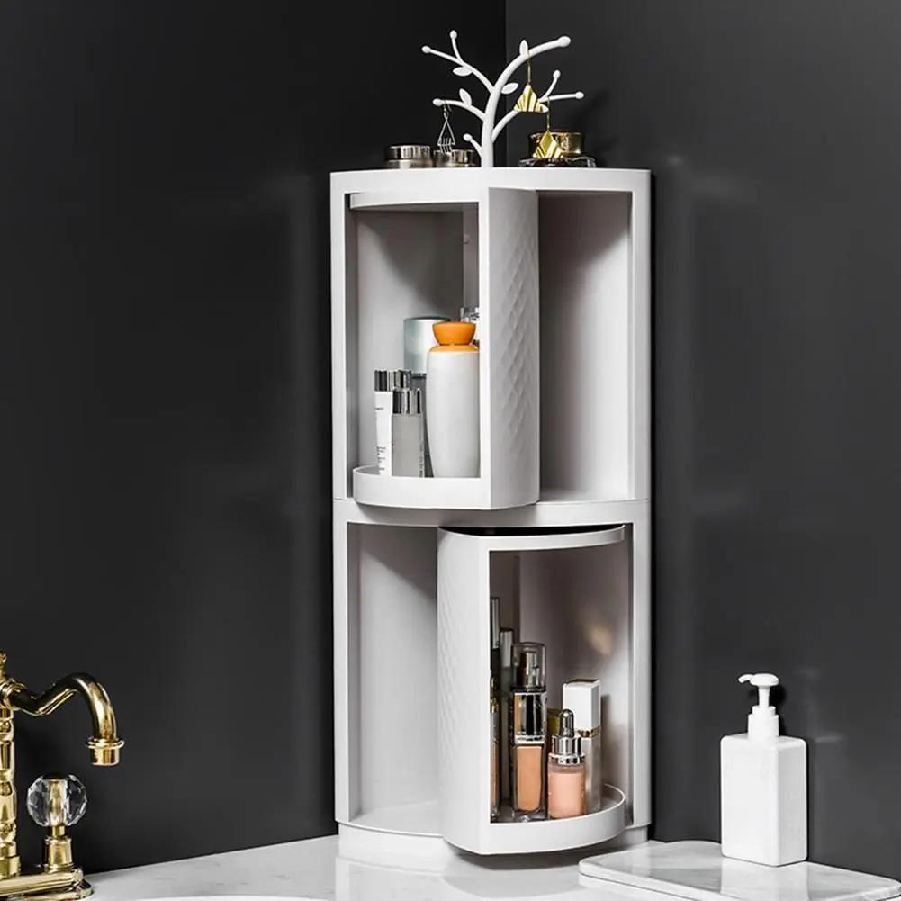 Rotatable Bathroom Makeup Organizer Corner Plastic Wall Mounted Storage Rack Box - The Luxe Glow 