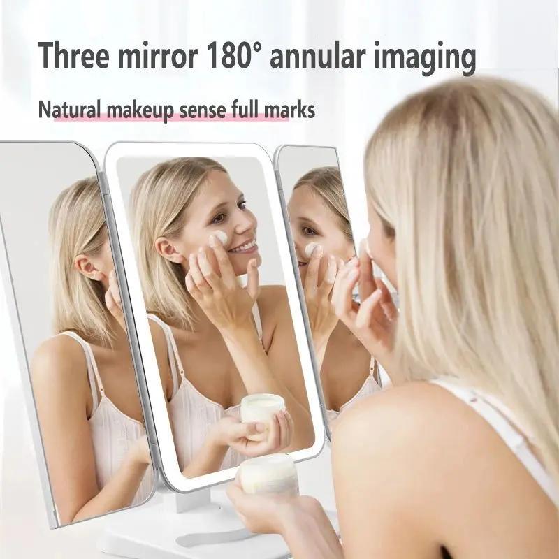 Trifold Makeup Mirror With Light 68 LED Vanity Mirrors 10X Magnifying 180Rotation - The Luxe Glow 