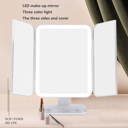 Trifold Makeup Mirror With Light 68 LED Vanity Mirrors 10X Magnifying 180Rotation - The Luxe Glow 