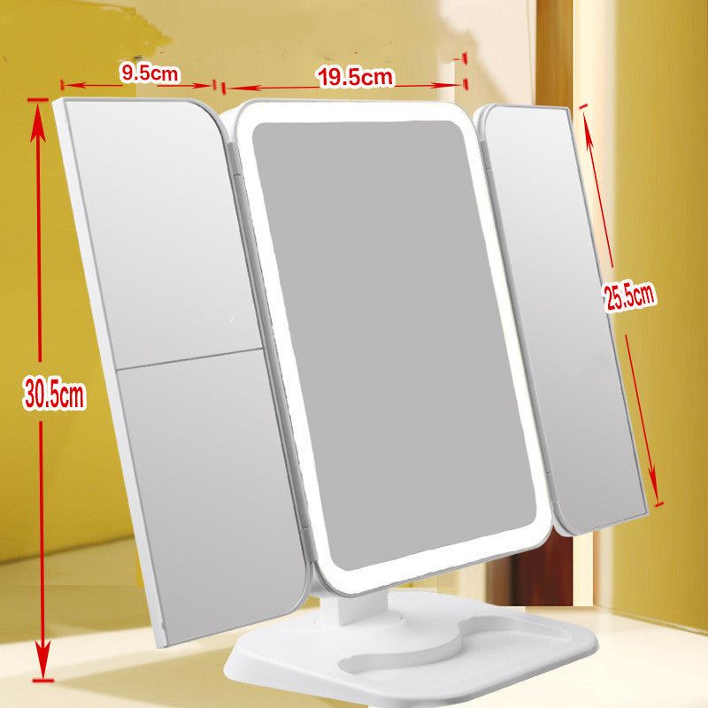 Trifold Makeup Mirror With Light 68 LED Vanity Mirrors 10X Magnifying 180Rotation - The Luxe Glow 