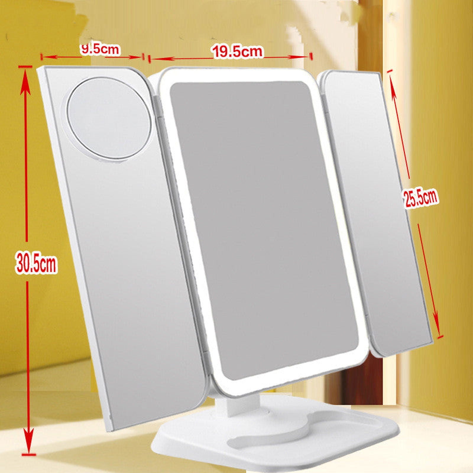 Trifold Makeup Mirror With Light 68 LED Vanity Mirrors 10X Magnifying 180Rotation - The Luxe Glow 